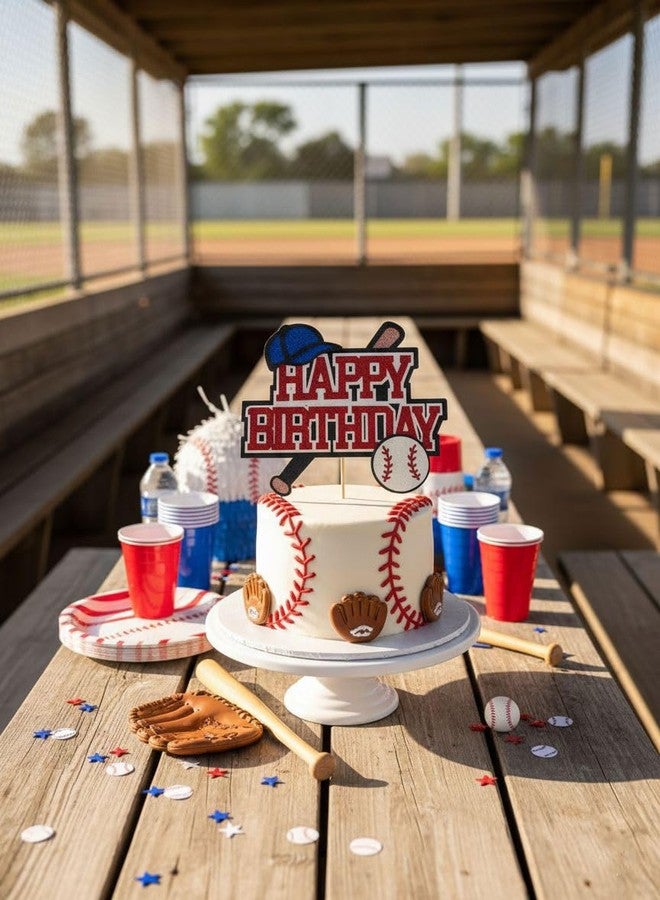 Confetti! Baseball Birthday Cake Topper - Red & Blue Glitter Sports Cake Decoration | Baseball Party Supplies for Boys, Kids, Teens & Sports-Themed Birthdays - Image 4